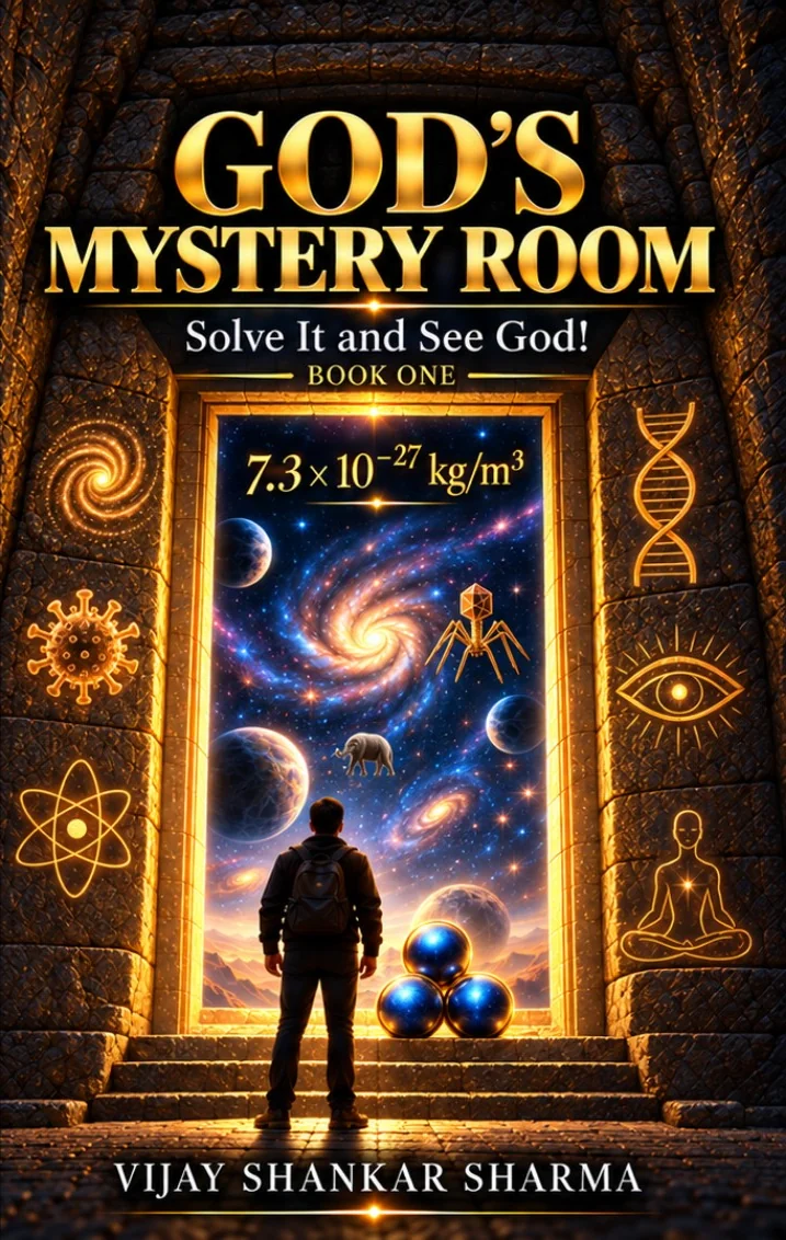 God’s Mystery Room, Book One, by Vijay Shankar Sharma. A golden gateway opens onto a cosmic scene.